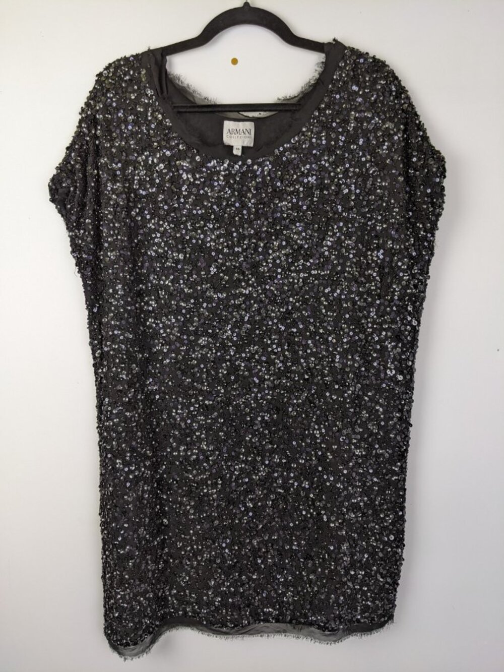 Armani Collezioni Black Sequined Tunic Top Mini Dress Womens Size 10 Glam
